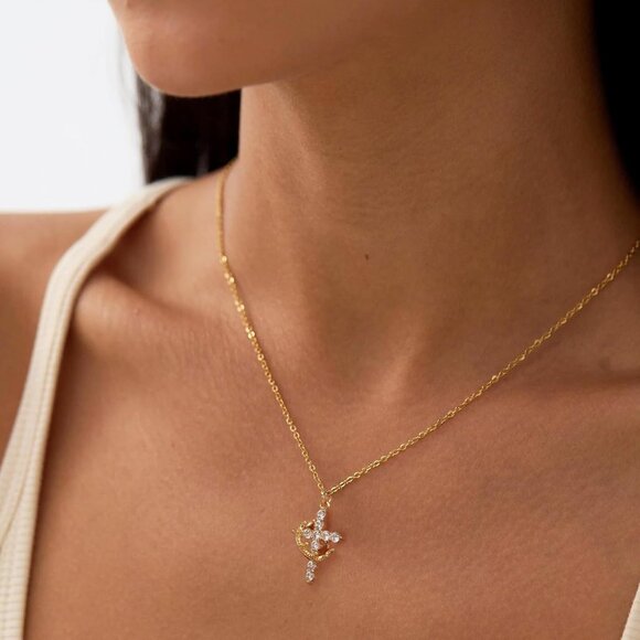 Perfect Gifts for Women Crown Cross Necklace Gold Silver Plated Faith Jewelry - Picture 3 of 6
